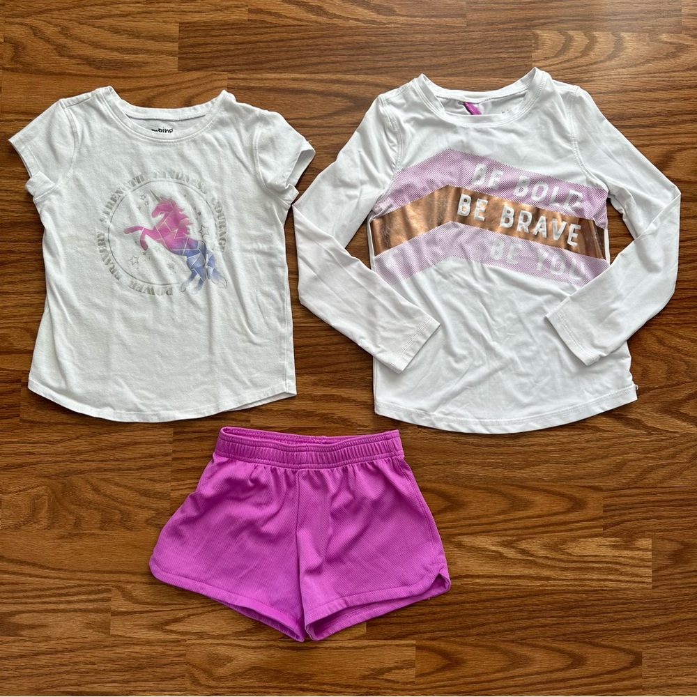 3 Pc Lot Jumping Beans Active Girls 6-6X Shorts Long & Short Sleeve Shirt EUC!